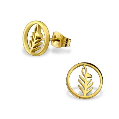 Gold Surgical Steel Olive Branch Ear Studs