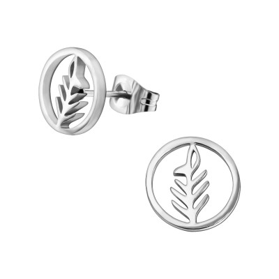 High Polish Surgical Steel Olive Branch Ear Studs