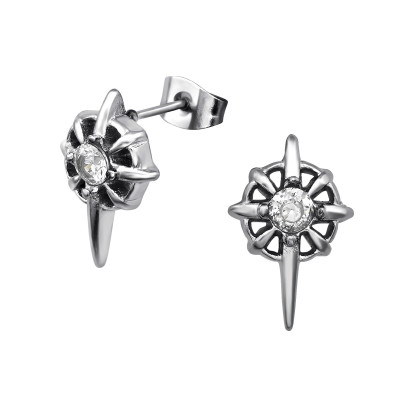 High Polish Surgical Steel Gothic Ear Studs with Cubic Zirconia