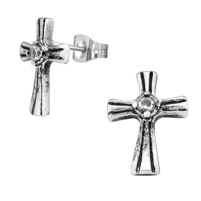 Cross Stainless Steel Ear Studs with Cubic Zirconia