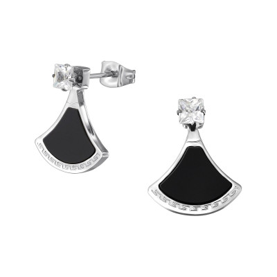 High Polish Surgical Steel Trapezoid Ear Studs with Cubic Zirconia