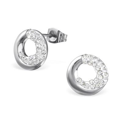 High Polish Surgical Steel Doughnut Ear Studs with Crystal