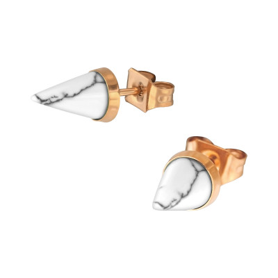 Rose Gold Surgical Steel Cone Ear Studs with Imitation Howlite