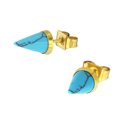 Gold Surgical Steel Cone Ear Studs with Imitation Turquoise