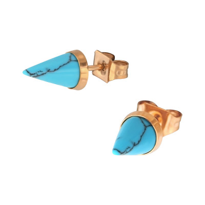 Rose Gold Surgical Steel Cone Ear Studs with Imitation Turquoise