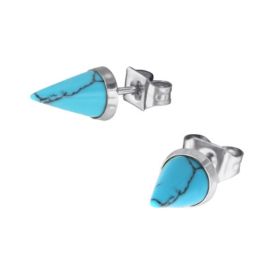 High Polish Surgical Steel Cone Ear Studs with Imitation Turquoise