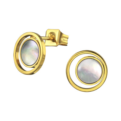 Gold Surgical Steel Round Ear Studs with Imitation Stone