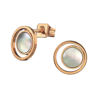 Rose Gold Surgical Steel Round Ear Studs with Imitation Stone