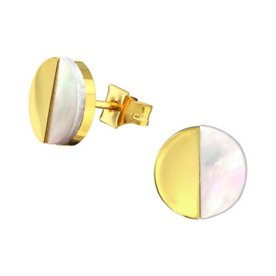 Gold Surgical Steel Round Ear Studs with Imitation Stone