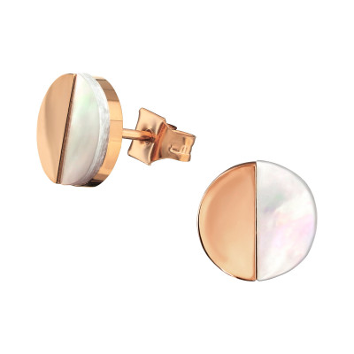 Rose Gold Surgical Steel Round Ear Studs with Imitation Stone