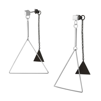 High Polish and Black Surgical Steel Triangle Ear Studs