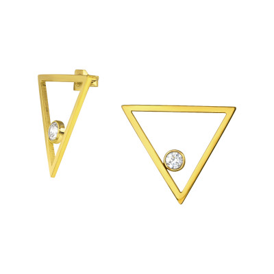 Gold Surgical Steel Triangle Ear Studs with Cubic Zirconia