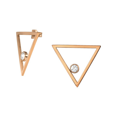 Rose Gold Surgical Steel Triangle Ear Studs with Cubic Zirconia