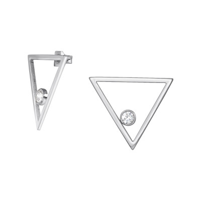 High Polish Surgical Steel Triangle Ear Studs with Cubic Zirconia