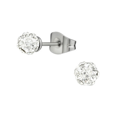 High Polish Surgical Steel Ball 4mm Ear Studs with Crystal