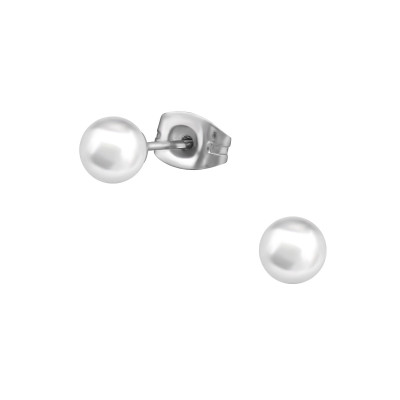 Synthetic Pearl 4mm High Polish Surgical Steel Ear Studs