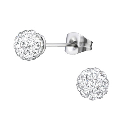 Crystal Ball Stainless Steel Ear Studs with Crystal