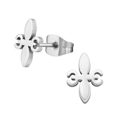 High Polish Surgical Steel Fleur De Lis Ear Studs