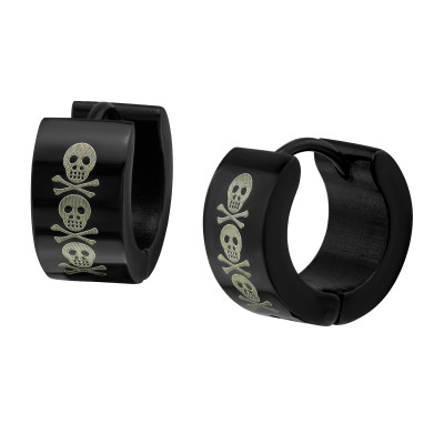 Black Surgical Steel Skull Huggies