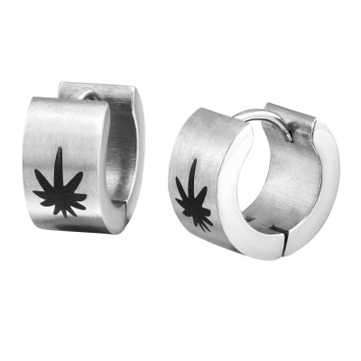 High Polish Surgical Steel Black Ganja Huggies