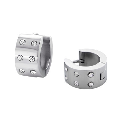 High Polish Surgical Steel Wide 6 Stones Huggie with Crytal