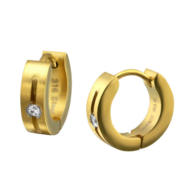 Gold Surgical Steel Huggies with Cubic Zirconia