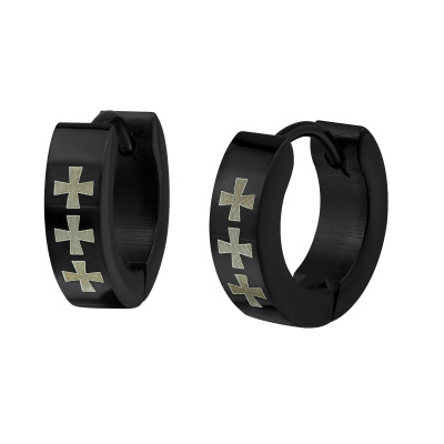 Black Surgical Steel Cross Huggies