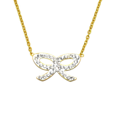 Gold Surgical Steel Bow Necklace with Crystal
