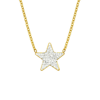 Gold Surgical Steel Star Necklace with Crystal