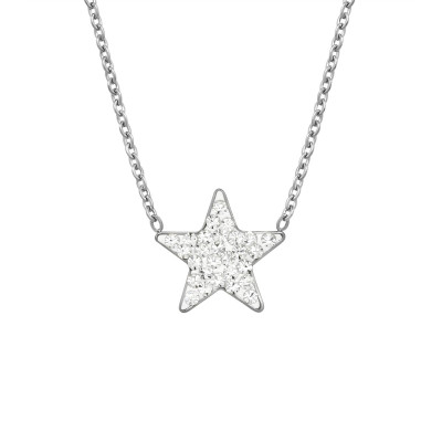 High Polish Surgical Steel Star Necklace with Crystal