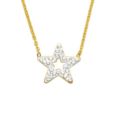 Gold Surgical Steel Star Necklace with Crystal