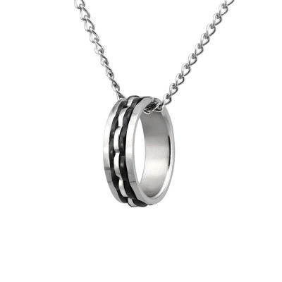 High Polish and Black Surgical Steel Hanging Ring Necklace