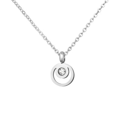 Round Stainless Steel Necklace with Crystal