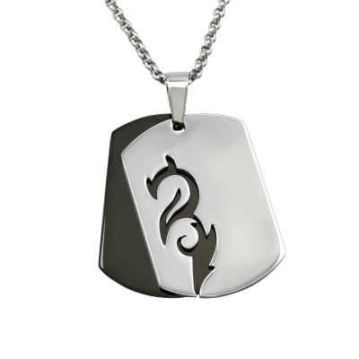 High Polish and Black Surgical Steel Dragon Tag Necklace