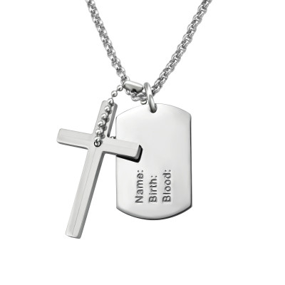 Dog Tag Cross Stainless Steel Necklace