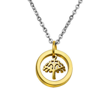 Gold and High Polish Surgical Steel Tree Of Life Necklace