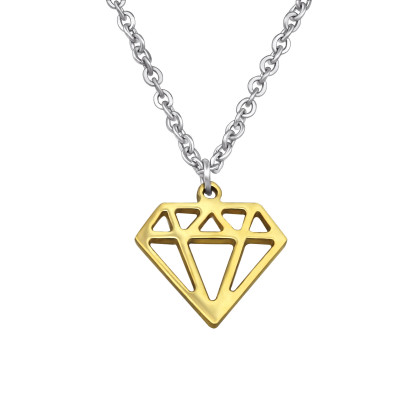 Gold and High Polish Surgical Steel Diamond Necklace