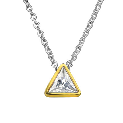 Gold and High Polish Surgical Steel Triangle Necklace with Cubic Zirconia