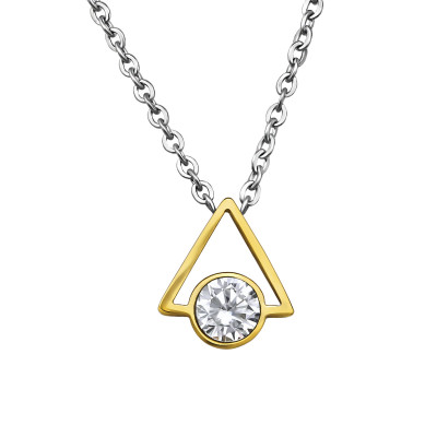 Gold and High Polish Surgical Steel Geometric Necklace with Cubic Zirconia