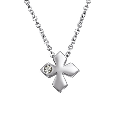 Cross Stainless Steel Necklace with Crystal
