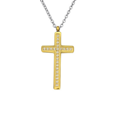 Jewelled Cross Stainless Steel Necklace with Cubic Zirconia