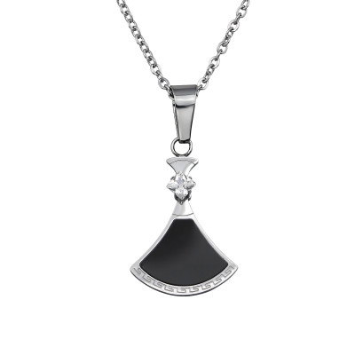 High Polish Surgical Steel Trapezoid Necklace with Cubic Zirconia