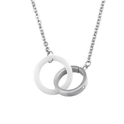 Double Ring Stainless Steel Necklace with Crystal