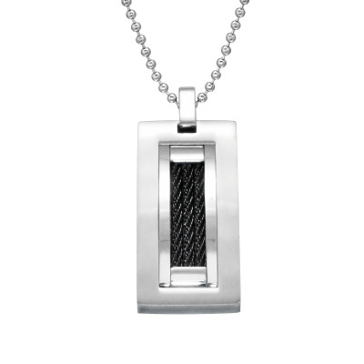 Black and High Polish Surgical Steel Tag Necklace