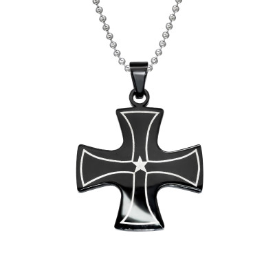 Black and High Polish Surgical Steel Cross Necklace