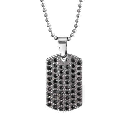 Dog Tag Stainless Steel Necklace with Crystal