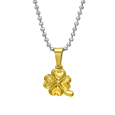 Gold and High Polish Surgical Steel Lucky Clover Necklace