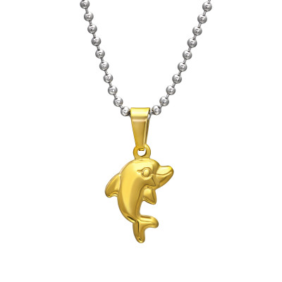 Gold and High Polish Surgical Steel Dolphin Necklace