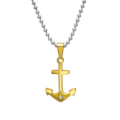 Anchor Stainless Steel Necklace with Crystal