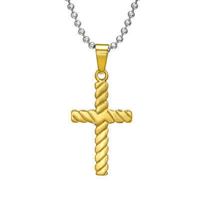 Gold and High Polish Surgical Steel Cross Necklace